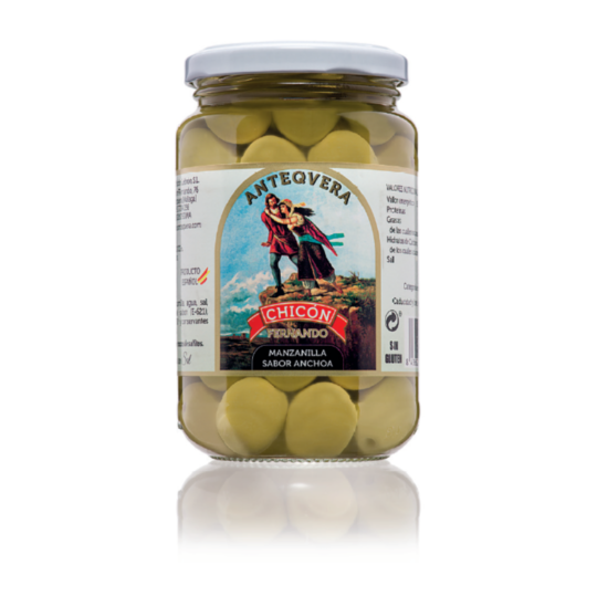 Hiszpańskie oliwki zielone Manzanilla drylowane w zalewie anchoais 370g/190g